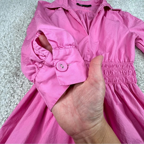 Zara Barbie Pink Short Dress. Poplin Mini Shirt Dress. Medium - Picture 6 of 12